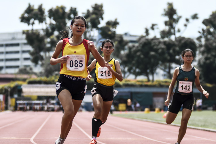 HCI's Eleana Goh (#85) wrapped up the sprint double with victory in the A Div girls' 100m final clocking 12.44s (+2.8m/s). (Photo 1 © Iman Hashim/Red Sports)