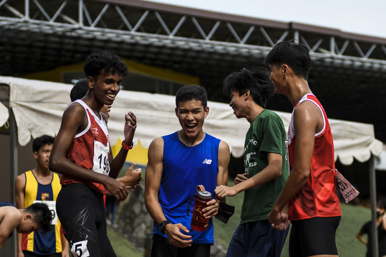 NJC celebrate their fourth placing in the A Div boys' 4x400m relay final. (Photo 1 © Iman Hashim/Red Sports)