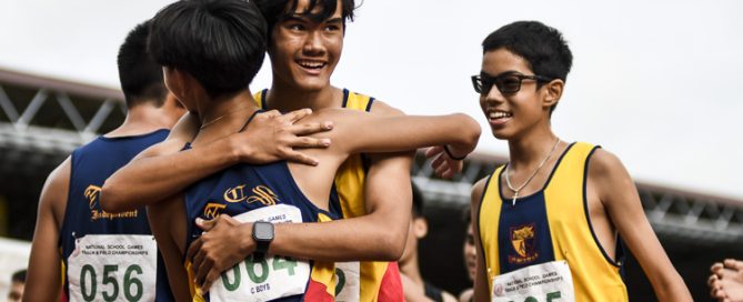 ACS(I) celebrate their gold in the C Div boys' 4x400m relay final. (Photo 1 © Iman Hashim/Red Sports)