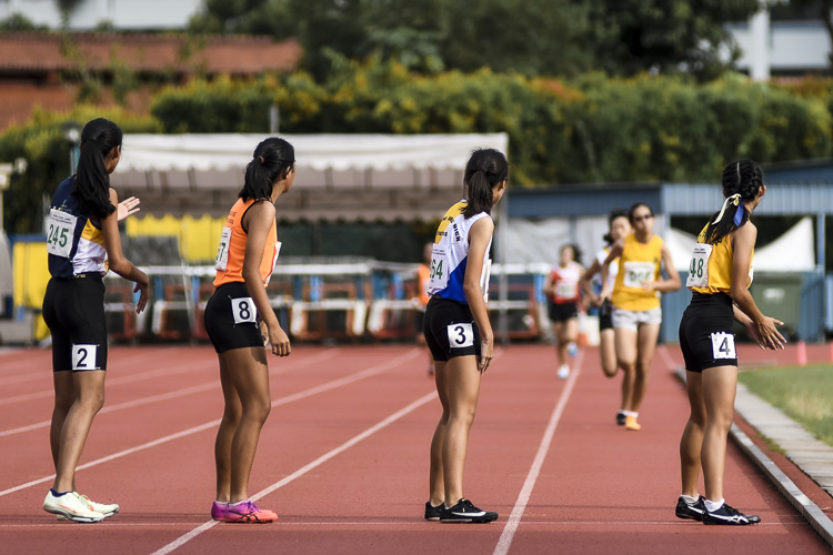 Anchor runners wait for their turn in the C Div girls' 4x400m relay final. (Photo 1 © Iman Hashim/Red Sports)