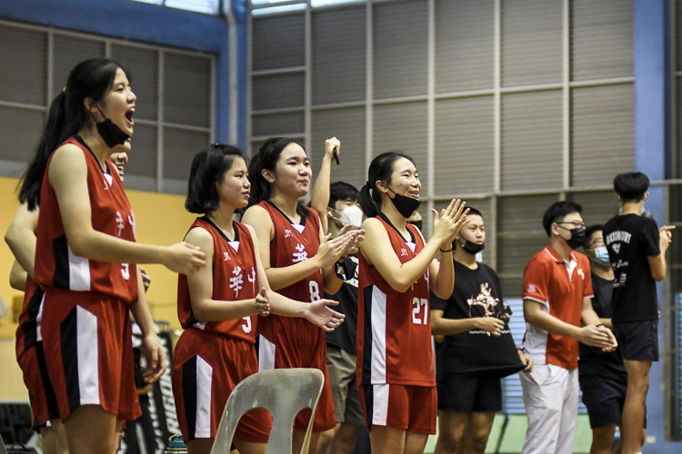 HCI's female counterparts, who won their final against NJC earlier, lend their support for the boys. (Photo 1 © Iman Hashim/Red Sports)