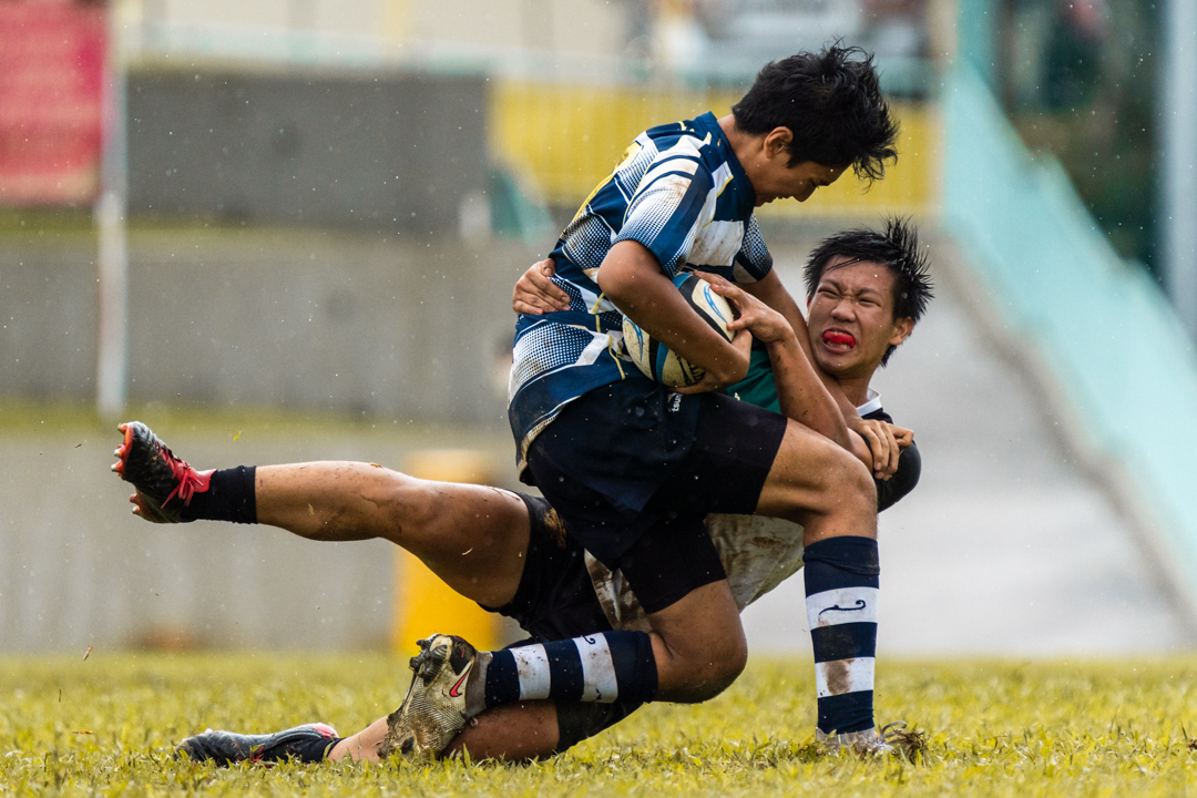 St. Andrew’s Secondary School (SASS) beat Raffles Institution (RI) 55-22 to finish third in the B Division Rugby Cup. (Photo X © Bryan Foo/Red Sports)