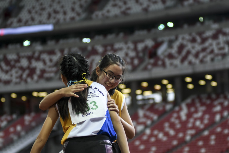 NYGH celebrate after the C Div girls' 4x100m relay final. (Photo 1 © Iman Hashim/Red Sports)