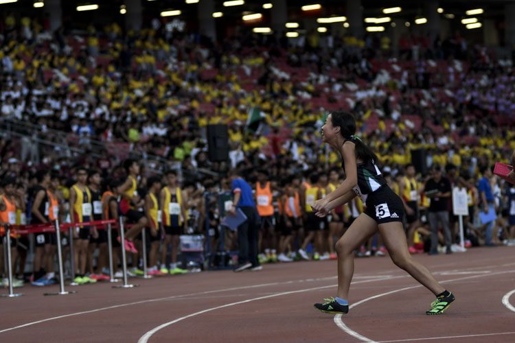 RI's Kirsten May Leong celebrates after the A Div girls' 4x400m relay final. (Photo 1 © Iman Hashim/Red Sports)